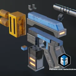 Aran Tal Mandalorian Cosplay Armor - 3D Print Files -Galacticarmory Store AranTalBlaster Exploded