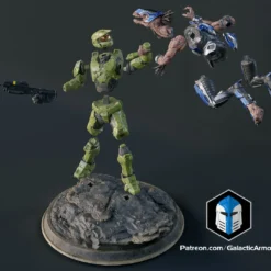 Infinite Master Chief Figurine - Pose 6 - 3D Print Files -Galacticarmory Store MasterChiefDoomPose Exploded